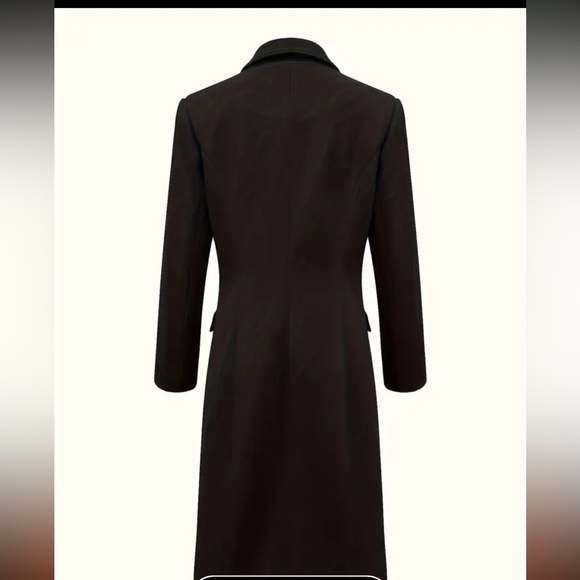NWT Double-breasted Lapel Coat, Elegant Solid Long Sleeve Knee Length Coat - Picture 5 of 8